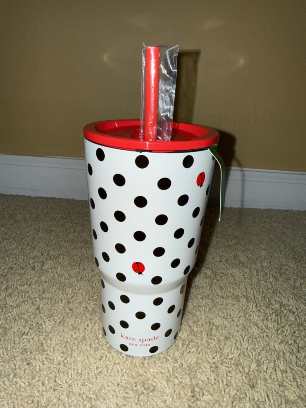 kate spade navy and light blue floral insulated tote with polka dot tumbler - Picture 6 of 13